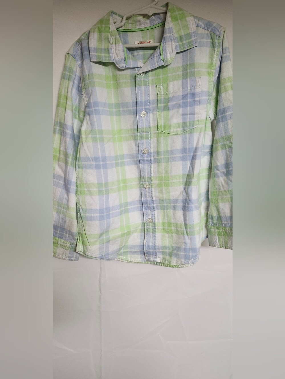 Girls Plaid Button-Up Shirt in Light Blue and Green